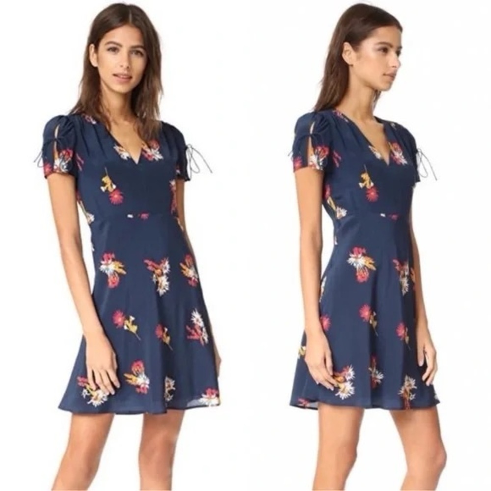 Madewell Silk Poppy Dress in Cactus Flower Navy Floral Fit and Flare Mini - Picture 2 of 16